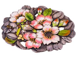 ANTIQUE STERLING SILVER ENAMEL FLOWER BELT BUCKLE