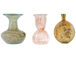 ANCIENT ROMAN EMPIRE GLASS BOTTLES AND BALSAMARIUM