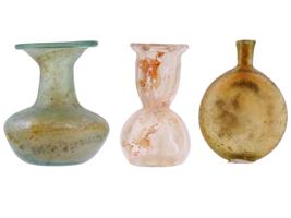 ANCIENT ROMAN EMPIRE GLASS BOTTLES AND BALSAMARIUM