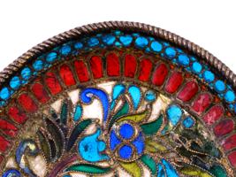 RUSSIAN SILVER PLIQUE A JOUR ENAMEL TRAY C 1900