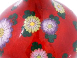 ANTIQUE JAPAN CLOISONNE ENAMEL RED FLORAL VASE