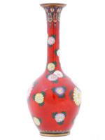 ANTIQUE JAPAN CLOISONNE ENAMEL RED FLORAL VASE