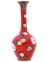 ANTIQUE JAPAN CLOISONNE ENAMEL RED FLORAL VASE