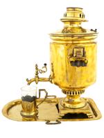 ANTIQUE RUSSIAN BRASS SAMOVAR TRAY AND CUP HOLDER