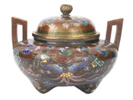 LARGE JAPAN MEIJI ERA NAGOYA CLOISONNE KARO BURNER