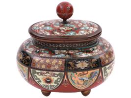 ANTIQUE JAPANESE MEIJI CLOISONNE ENAMEL LIDDED JAR