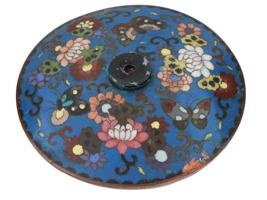 LARGE JAPAN MEIJI CLOISONNE COVERED JAR BUTTERFLIES