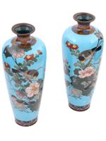 LARGE ANTIQUE JAPANESE MEIJI CLOISONNE ENAMEL VASES