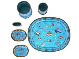 JAPANESE MEIJI PERIOD 6 PCS CLOISONNE WRITING SET