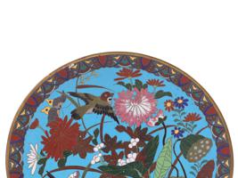 ANTIQUE MEIJI JAPANESE CLOISONNE ENAMEL CHARGER PLATE