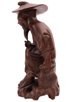 ANTIQUE CHINESE CARVED WOOD FIGURE OF OLD PEASANT