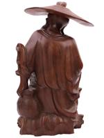 ANTIQUE CHINESE CARVED WOOD FIGURE OF OLD PEASANT