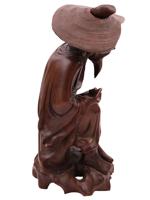 ANTIQUE CHINESE CARVED WOOD FIGURE OF OLD PEASANT