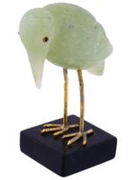 ANTIQUE GILT BRASS CARVED JADE HERON BIRD FIGURINE