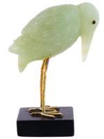 ANTIQUE GILT BRASS CARVED JADE HERON BIRD FIGURINE