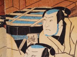 ANTIQUE JAPANESE EDO WOODBLOCK DIPTYCH OF SAMURAI