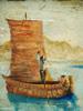 EARLY 20TH C SEASCAPE WITH PAPYRUS BOAT PAINTING PIC-1