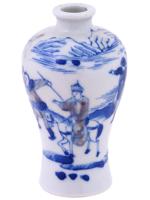 CHINESE HAND PAINTED BLUE WHITE PORCELAIN SNUFF BOTTLE