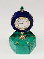 ART DECO MALACHITE LAPIS GILT SILVER DESK CLOCK BOX