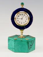 ART DECO MALACHITE LAPIS GILT SILVER DESK CLOCK BOX