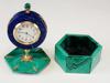 ART DECO MALACHITE LAPIS GILT SILVER DESK CLOCK BOX PIC-2