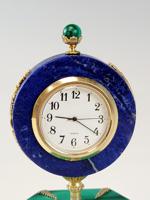 ART DECO MALACHITE LAPIS GILT SILVER DESK CLOCK BOX