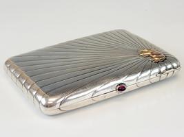 ANTIQUE RUSSIAN SILVER GOLD GEMSTONES CIGARETTE CASE