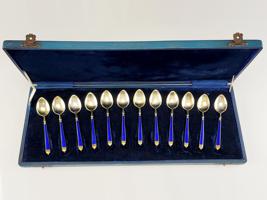 ANTIQUE ENGLISH SHEFFIELD SILVER ENAMEL SPOONS SET