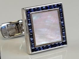 18K GOLD CHANNEL SAPPHIRES MOTHER OF PEARL CUFFLINKS