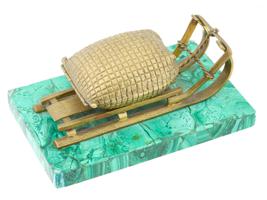 RUSSIAN SLED FORM BRONZE GLASS INK MALACHITE BASE