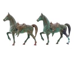 PAIR OF ANTIQUE WEST CHINESE BRONZE HORSES