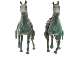 PAIR OF ANTIQUE WEST CHINESE BRONZE HORSES