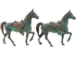 PAIR OF ANTIQUE WEST CHINESE BRONZE HORSES