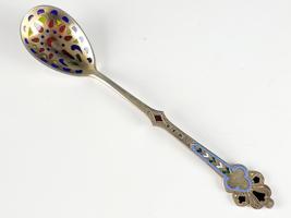 ANTIQUE RUSSIAN GILT SILVER PLIQUE A JOUR ENAMEL SPOON