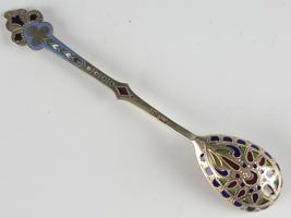 ANTIQUE RUSSIAN GILT SILVER PLIQUE A JOUR ENAMEL SPOON