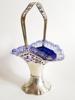 ANTIQUE STERLING SILVER BOHEMIAN COBALT GLASS BASKET PIC-0