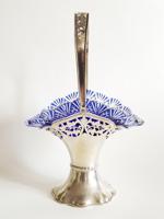 ANTIQUE STERLING SILVER BOHEMIAN COBALT GLASS BASKET