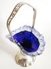 ANTIQUE STERLING SILVER BOHEMIAN COBALT GLASS BASKET PIC-2