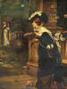 ANTIQUE 19TH C LOVERS GARDEN SCENE OIL PAINTING PIC-1