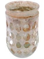 ANCIENT ROMAN EMPIRE GLASS CAGE CUP WITH GILT CROSS