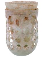 ANCIENT ROMAN EMPIRE GLASS CAGE CUP WITH GILT CROSS