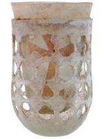 ANCIENT ROMAN EMPIRE GLASS CAGE CUP WITH GILT CROSS