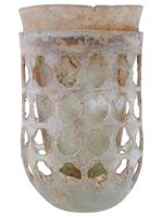 ANCIENT ROMAN EMPIRE GLASS CAGE CUP WITH GILT CROSS