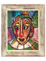 MID CENTURY ABSTRACT CLOWN PORTRAIT OIL PAINTING