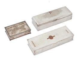 VINTAGE SILVER PLATED COMMEMORATIVE CIGAR BOXES