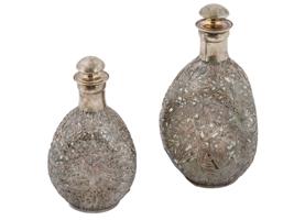 JAPANESE STERLING SILVER OVERLAY GLASS DECANTERS