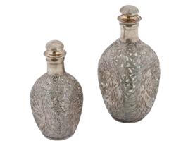 JAPANESE STERLING SILVER OVERLAY GLASS DECANTERS