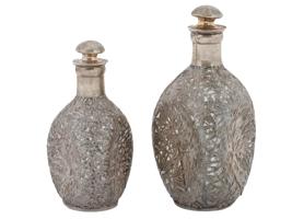 JAPANESE STERLING SILVER OVERLAY GLASS DECANTERS