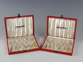 DANISH STERLING SILVER ENAMEL COCKTAIL FORKS SETS