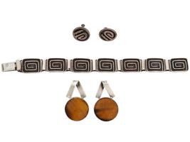 STERLING SILVER TIGERS EYE BRACELET AND EARRINGS